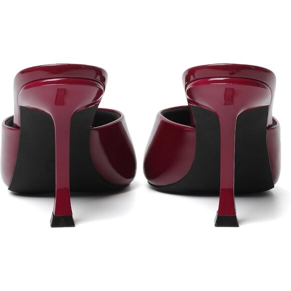 Women's Burgundy Round Toe Heels With Bow Vintage Mules Sexy Slip on Stiletto - Picture 9 of 9